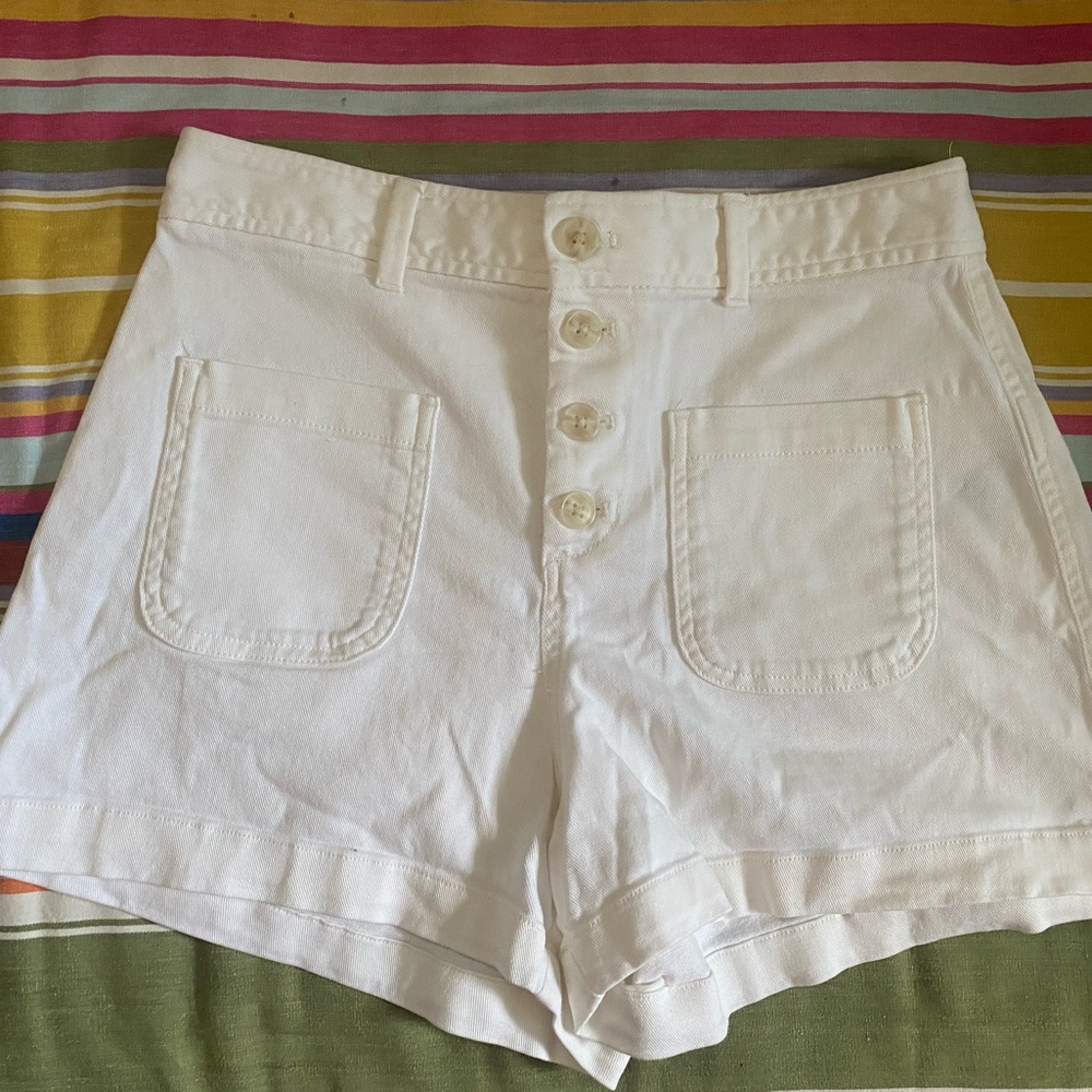 High Waist White Cotton Shorts
